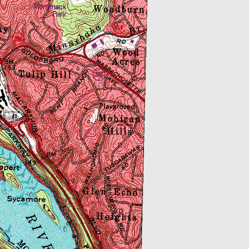 Topographic Map of Mohican Hills, MD