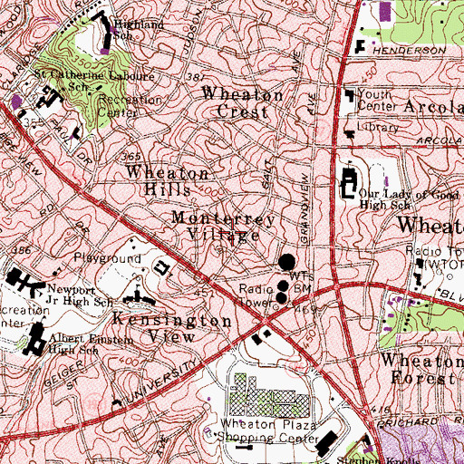 Topographic Map of Monterrey Village, MD