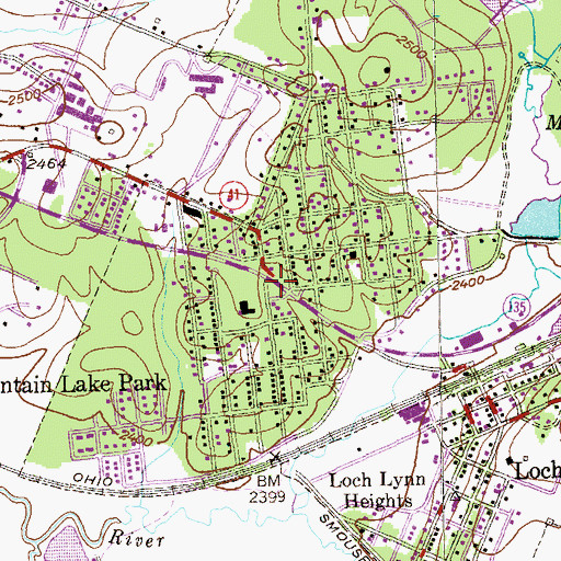 Topographic Map of Mountain Lake Park, MD