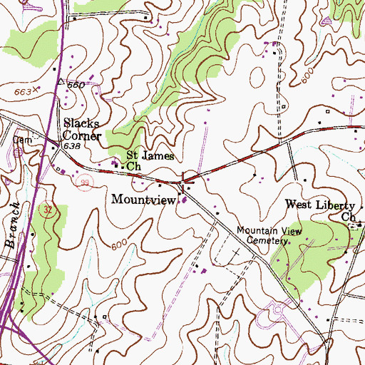 Topographic Map of Mountview, MD