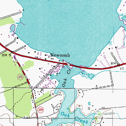 Topographic Map of Newcomb, MD