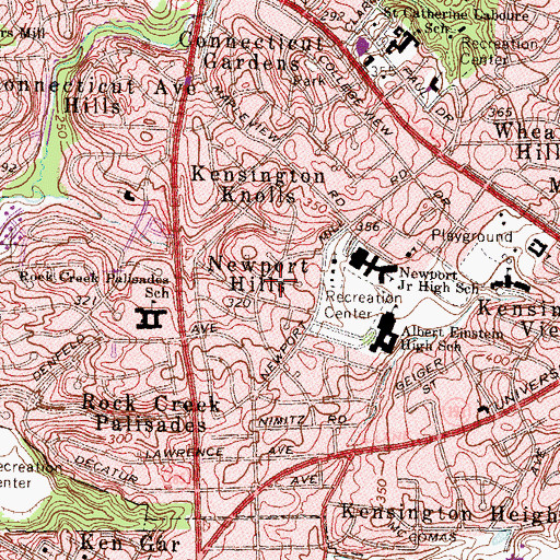 Topographic Map of Newport Hills, MD