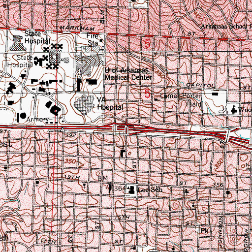 Topographic Map of Interchange 3 B, AR