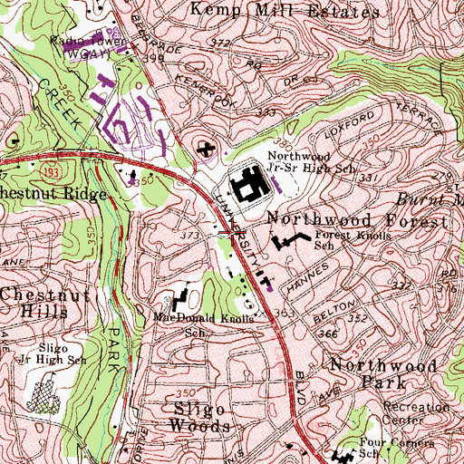 Topographic Map of Northwood Forest, MD