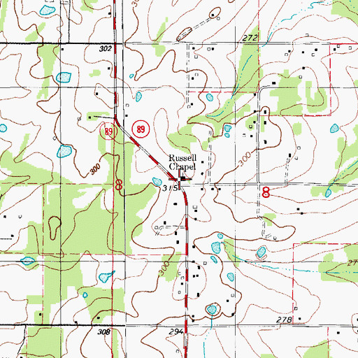 Topographic Map of Russell Chapel, AR