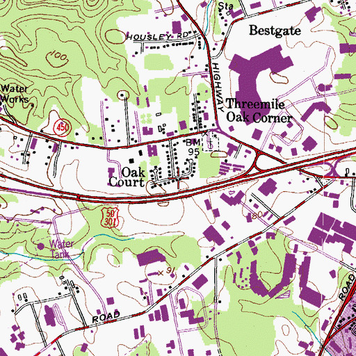 Topographic Map of Oak Court, MD