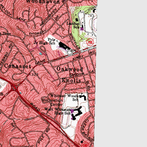 Topographic Map of Oakwood Knolls, MD