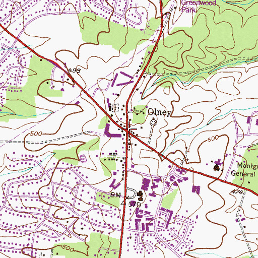 Topographic Map of Olney, MD