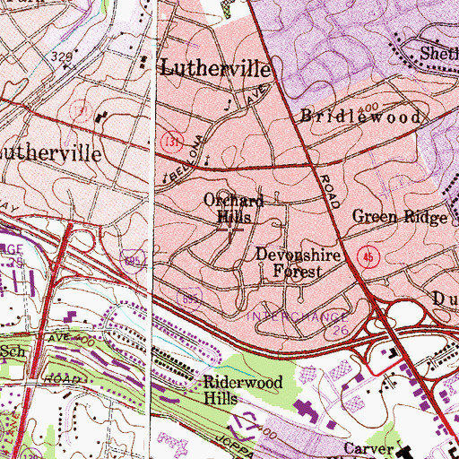 Topographic Map of Orchard Hills, MD