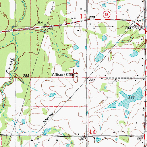 Topographic Map of Allison Cemetery, AR