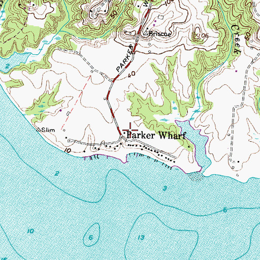 Topographic Map of Parker Wharf, MD