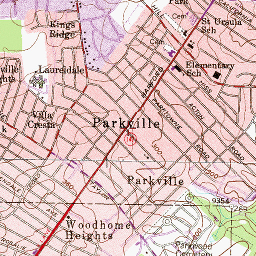 Topographic Map of Parkville, MD