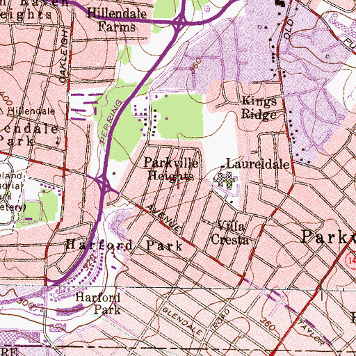 Topographic Map of Parkville Heights, MD