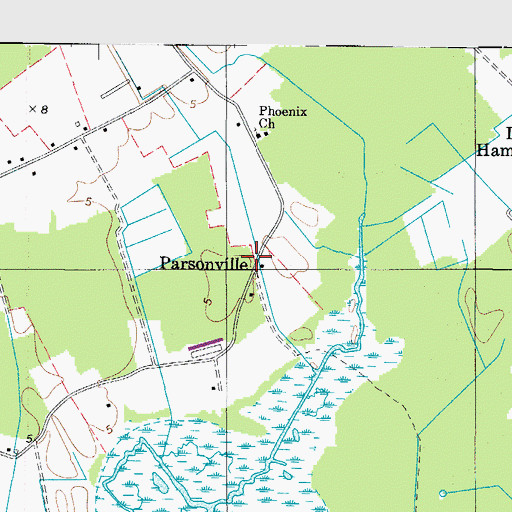 Topographic Map of Parsonville, MD