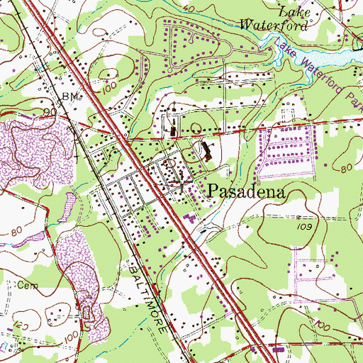 Topographic Map of Pasadena, MD