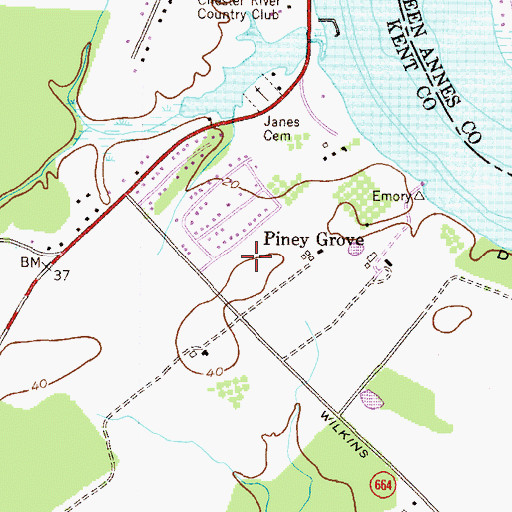 Topographic Map of Piney Grove, MD
