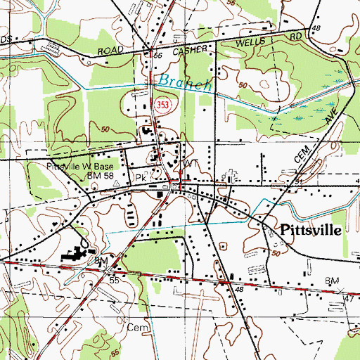 Topographic Map of Pittsville, MD