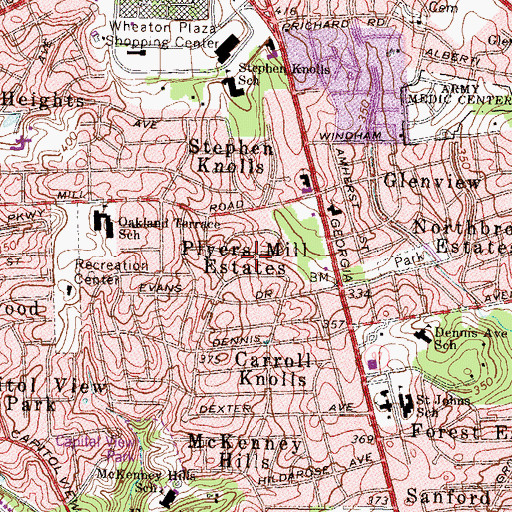 Topographic Map of Plyers Mill Estates, MD