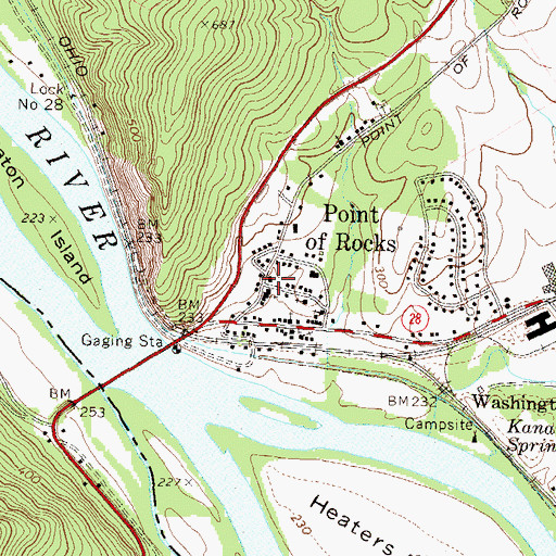 Topographic Map of Point of Rocks, MD