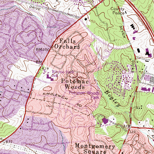 Topographic Map of Potomac Woods, MD