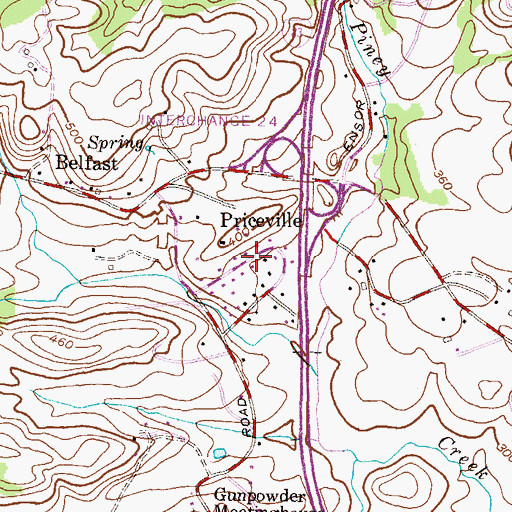 Topographic Map of Priceville, MD