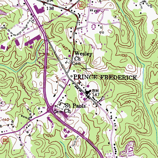Topographic Map of Prince Frederick, MD