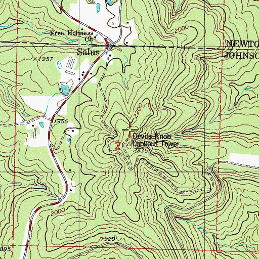 Topographic Map of Devils Knob Lookout Tower, AR