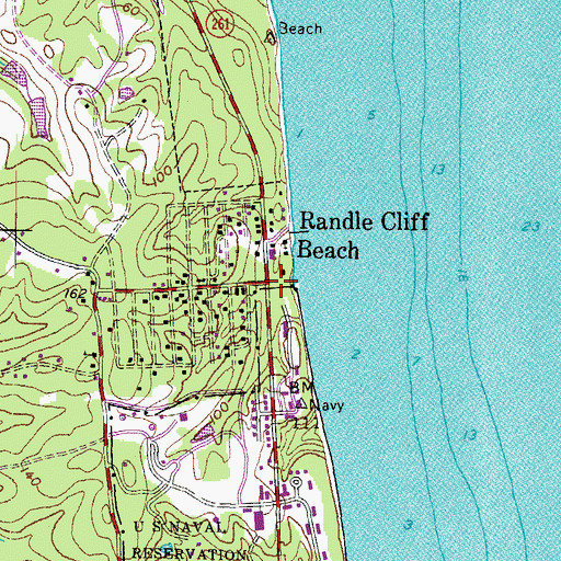 Topographic Map of Randle Cliff Beach, MD