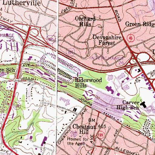 Topographic Map of Riderwood Hills, MD