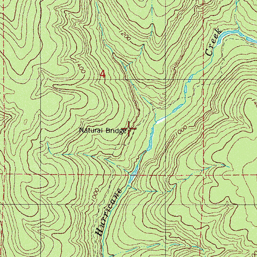 Topographic Map of Hurricane Creek Natural Bridge, AR