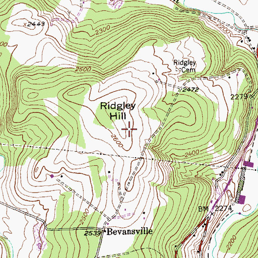 Topographic Map of Ridgley Hill, MD