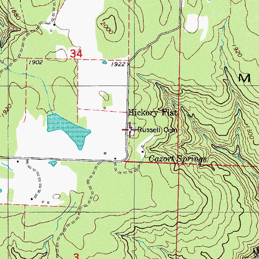 Topographic Map of Russell Cemetery, AR