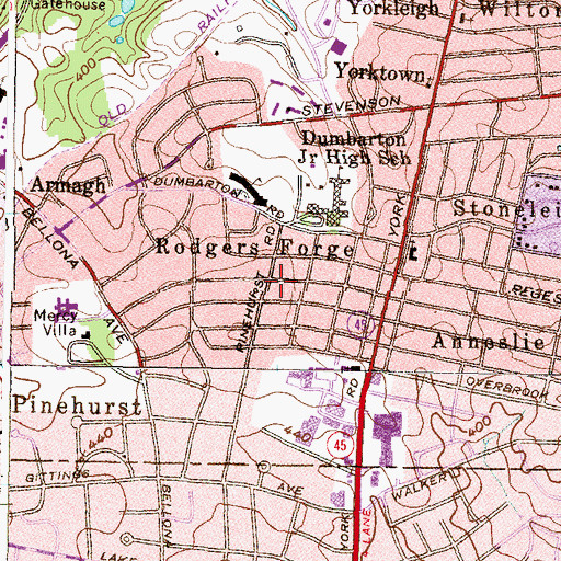Topographic Map of Rodgers Forge, MD