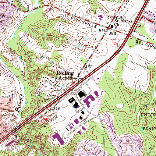 Topographic Map of Rolling Acres, MD