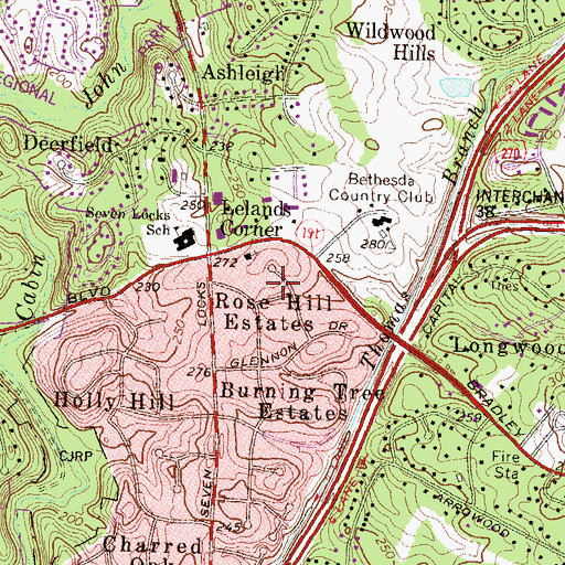 Topographic Map of Rose Hill Estates, MD