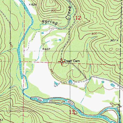 Topographic Map of Treat Cemetery, AR