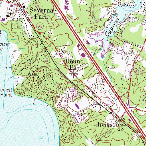 Topographic Map of Round Bay, MD