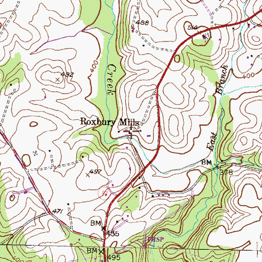 Topographic Map of Roxbury Mills, MD