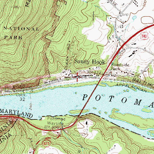 Topographic Map of Sandy Hook, MD