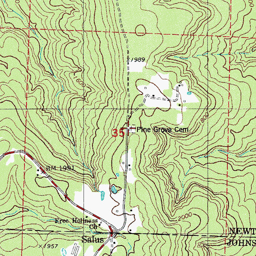 Topographic Map of Pine Grove Cemetery, AR