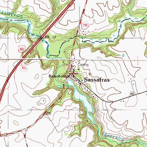 Topographic Map of Sassafras, MD