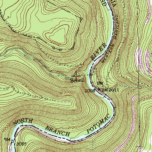 Topographic Map of Schell, MD