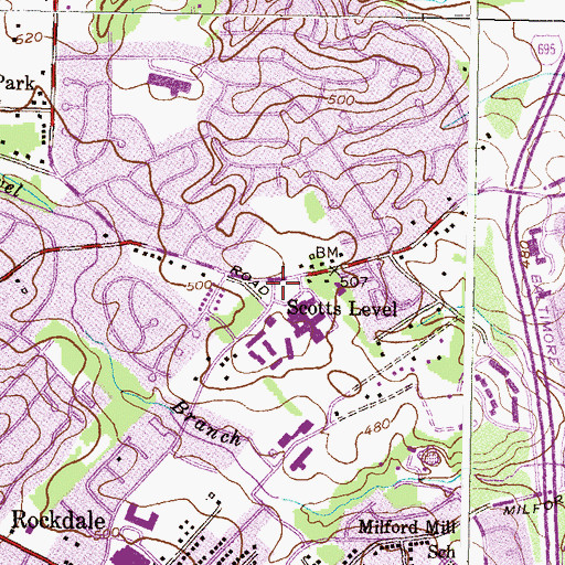 Topographic Map of Scotts Level, MD