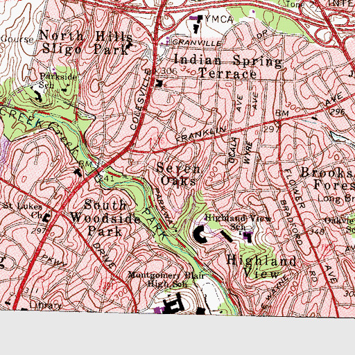 Topographic Map of Seven Oaks, MD