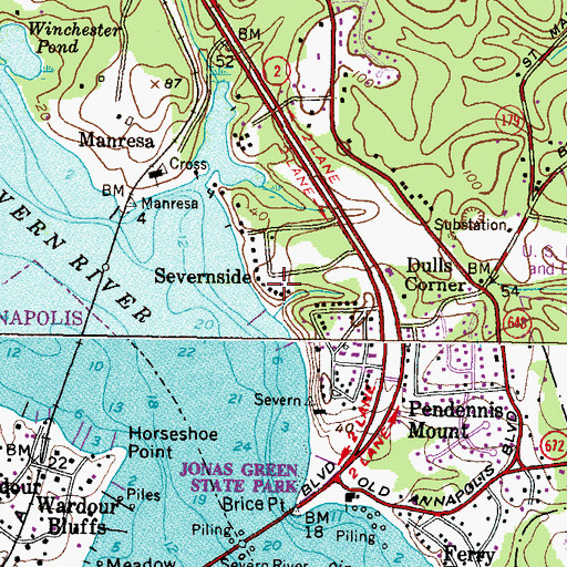 Topographic Map of Severnside, MD