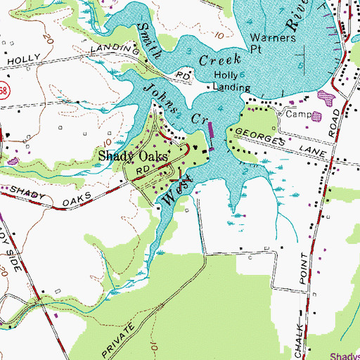 Topographic Map of Shady Oaks, MD