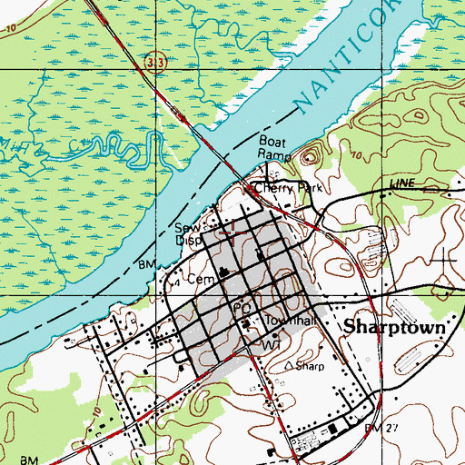 Topographic Map of Sharptown, MD