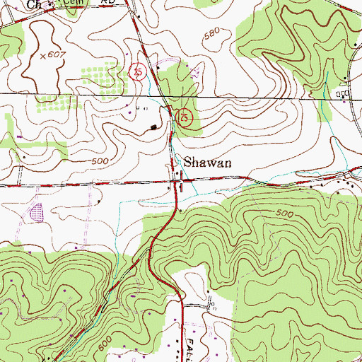 Topographic Map of Shawan, MD