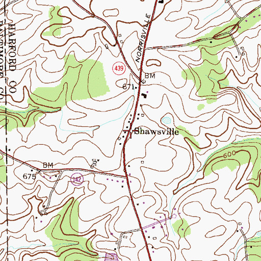 Topographic Map of Shawsville, MD