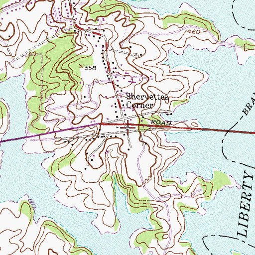 Topographic Map of Shervettes Corner, MD